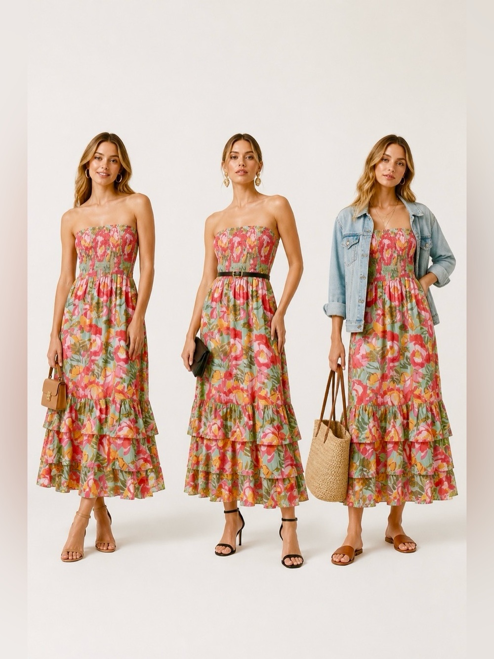 Abel the Label Floral Green Maxi Dress with Smocked Bodice - Picture 4 of 14